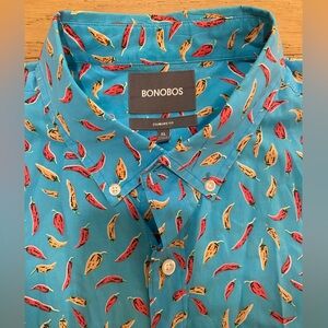 Bonobos Blue Chili Pepper Patterned Men's Button Down Short Sleeve Shirt XL EUC
